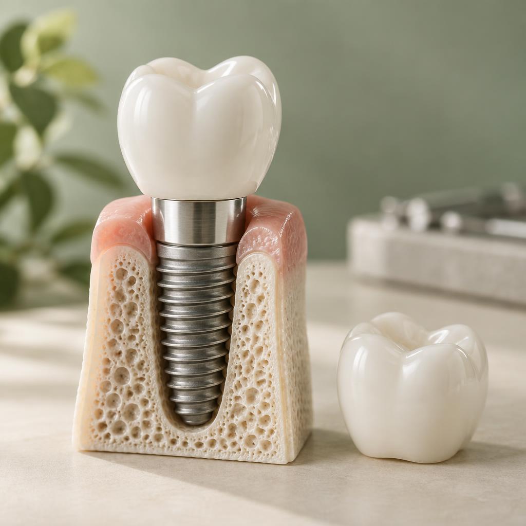 Illustrative implant and ceramic crown model
